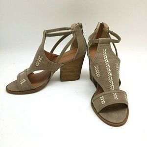 Maurices Size 9 Block Heel Elsy Woven Embroidered Brown Back Zip Woman's Shoes